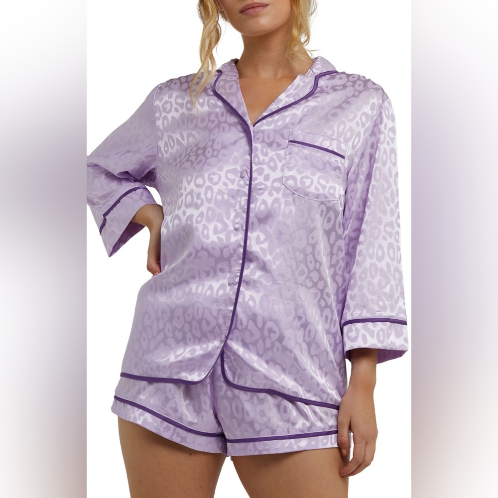 Wolf and Whistle Lavender Leopard Silk Pajama Set - Size 4